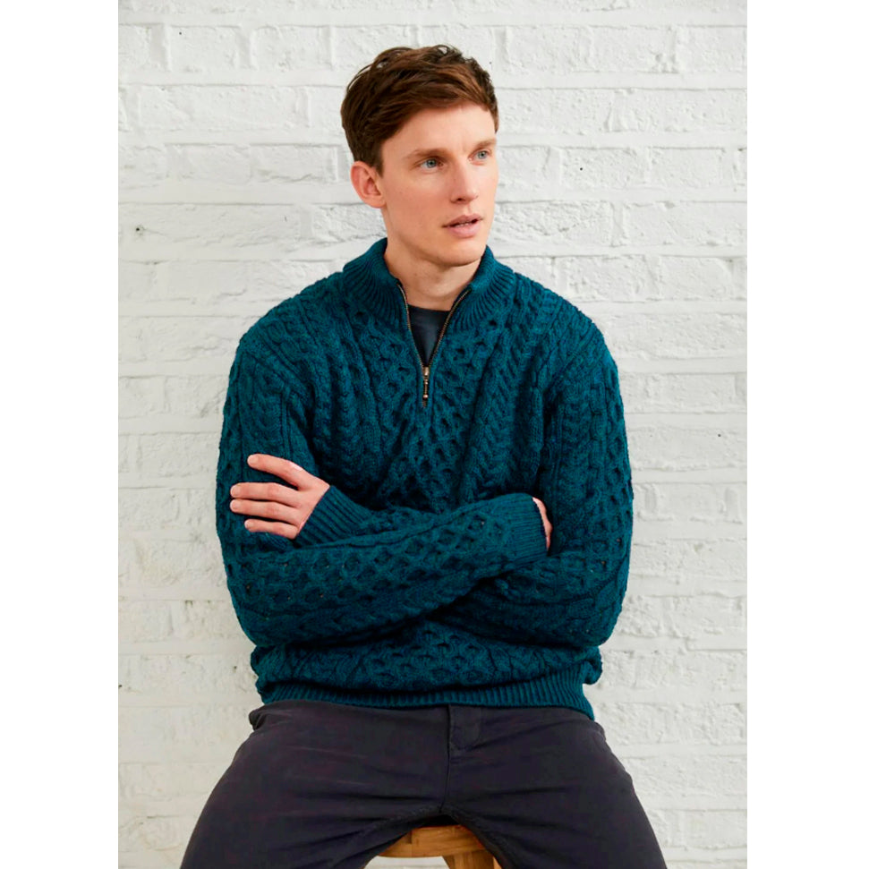 Aran Woollen Mills - B722 | Wollpullover mit Reißverschluss