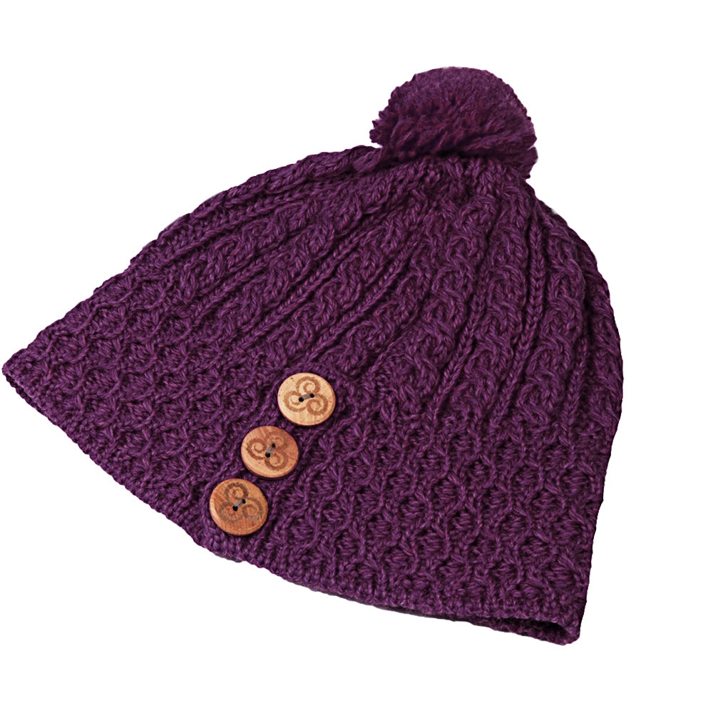 Aran Woollen Mills - B595 | wool hat with pompon and buttons