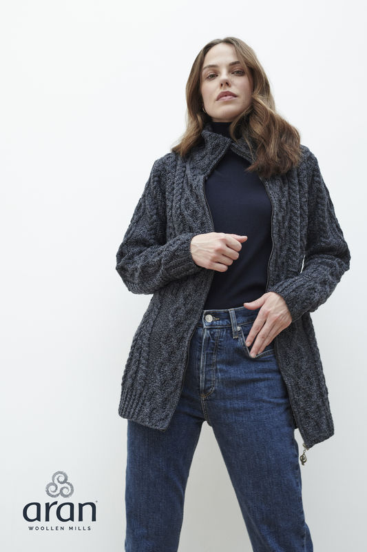 Aran Woolen Mills - B926 | fitted wool cardigan with zipper