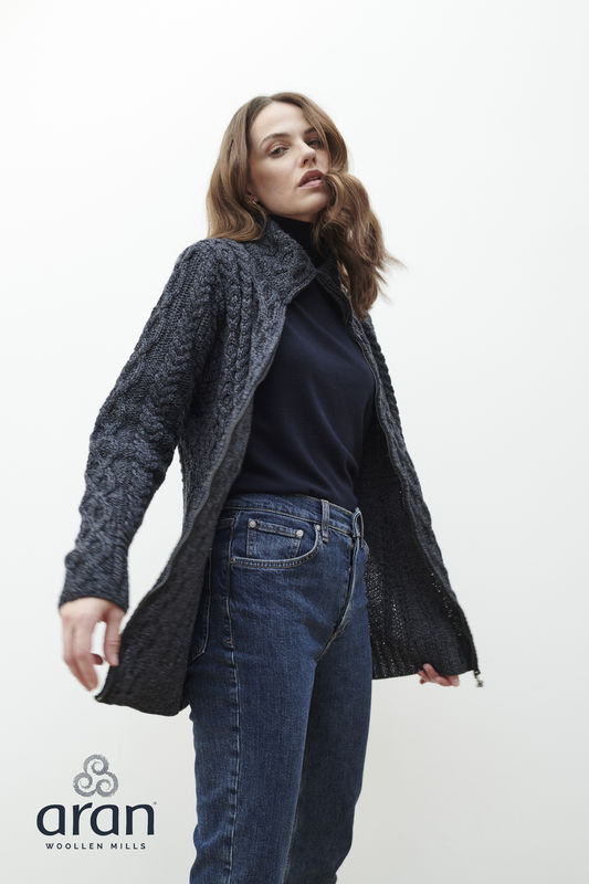 Aran Woolen Mills - B926 | fitted wool cardigan with zipper
