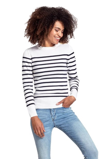 Armor-Lux - Briac B17 | gestreepte wollen damestrui Milk navy