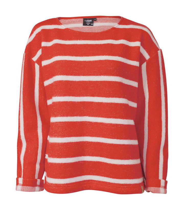 Ivanhoe Knitted in Sweden - Bystad | wollen damestrui Mandarin Red striped
