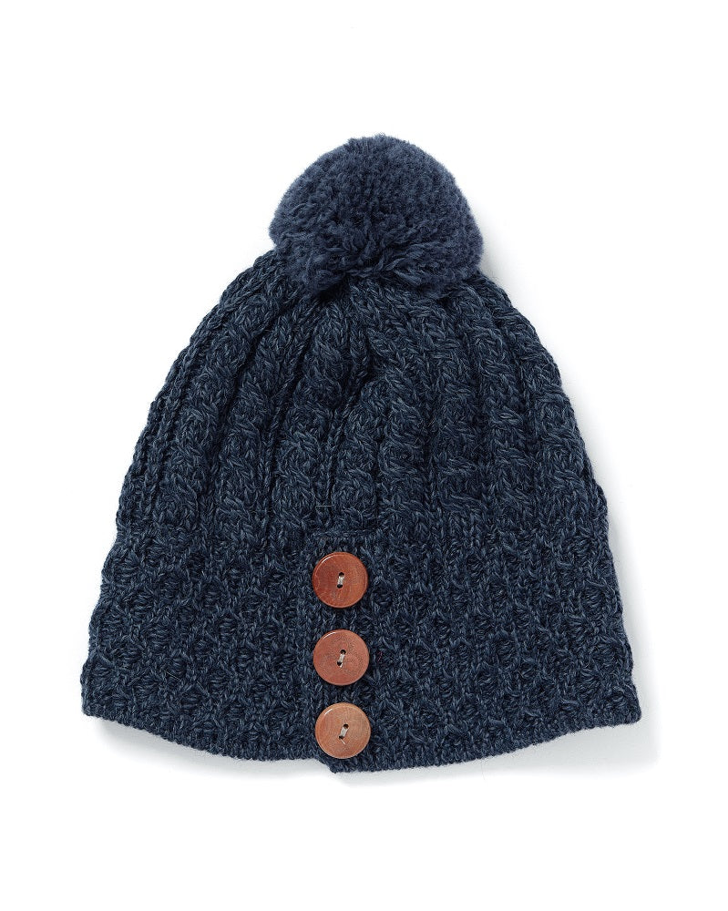 Aran Woollen Mills - B595 | wollen muts met pompon en knopen Antracite