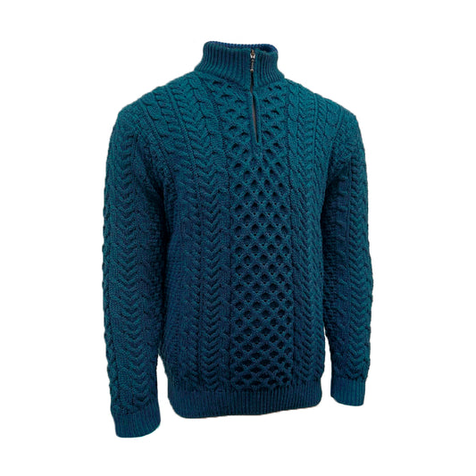 Aran Woollen Mills - B722 | Wollpullover mit Reißverschluss 