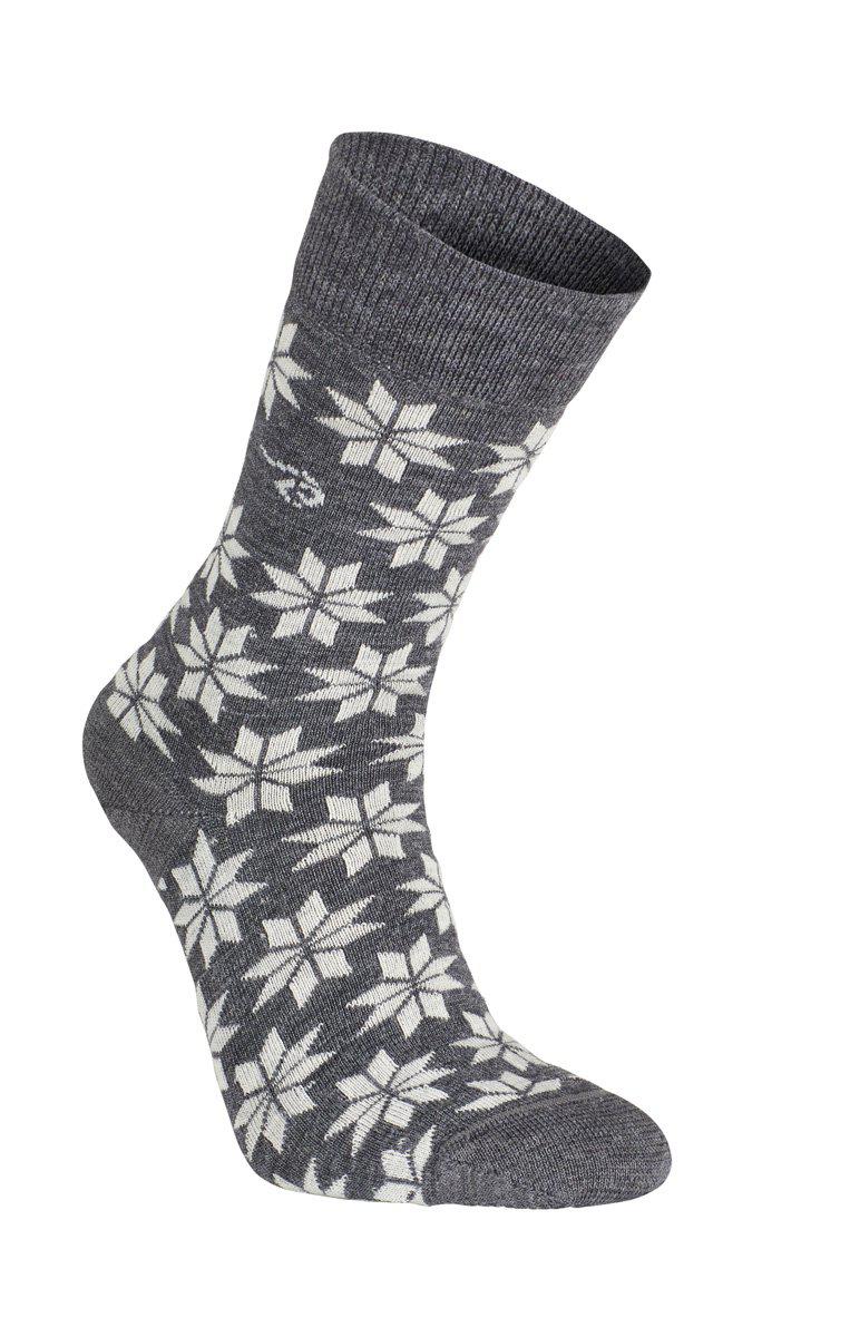 Ivanhoe Knitted in Sweden - Wool sock Snowflake | wollen sokken Grey