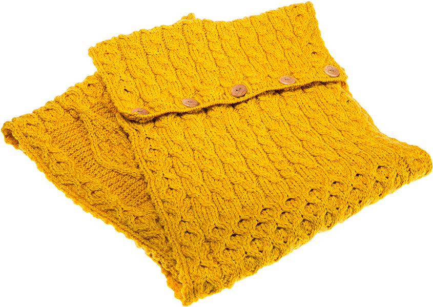 Aran Woollen Mills - A518 | merinowol colsjaal met knopen Sunflower