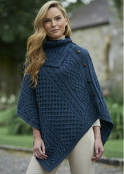 West End - CW4784 | poncho van merinowol Mallard blue