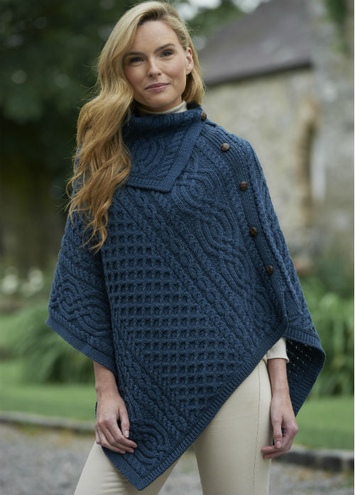 West End - CW4784 | poncho van merinowol Mallard blue