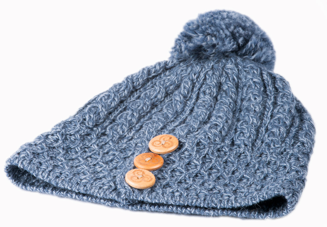 Aran Woollen Mills - B595 | wollen muts met pompon en knopen Blue grey