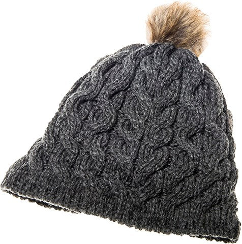 Aran Woollen Mills - B648 | wollen muts met pompon Antracite