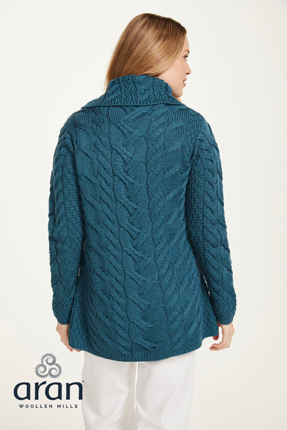 Aran Woollen Mills - B691 | Lange Wollstrickjacke für Damen