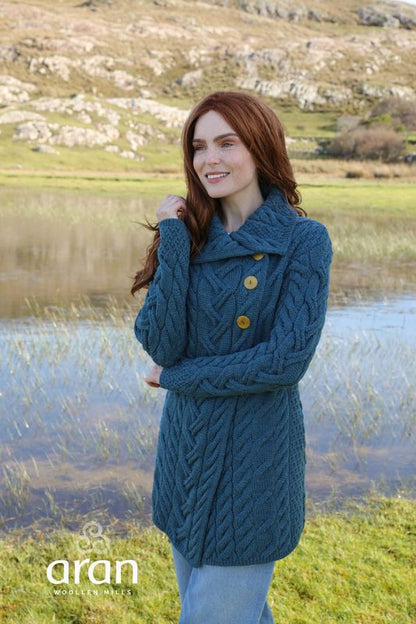 Aran Woollen Mills - B691 | Lange Wollstrickjacke für Damen