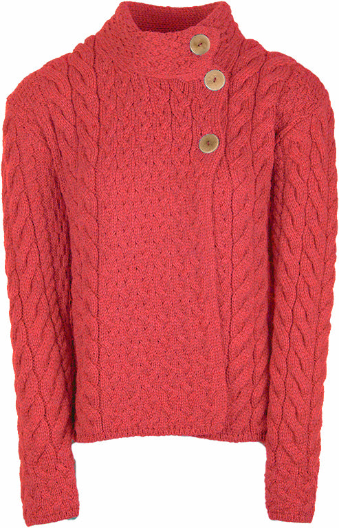 Aran Woollen Mills - B840 | damestrui merinowol met knopen Orange coral 660