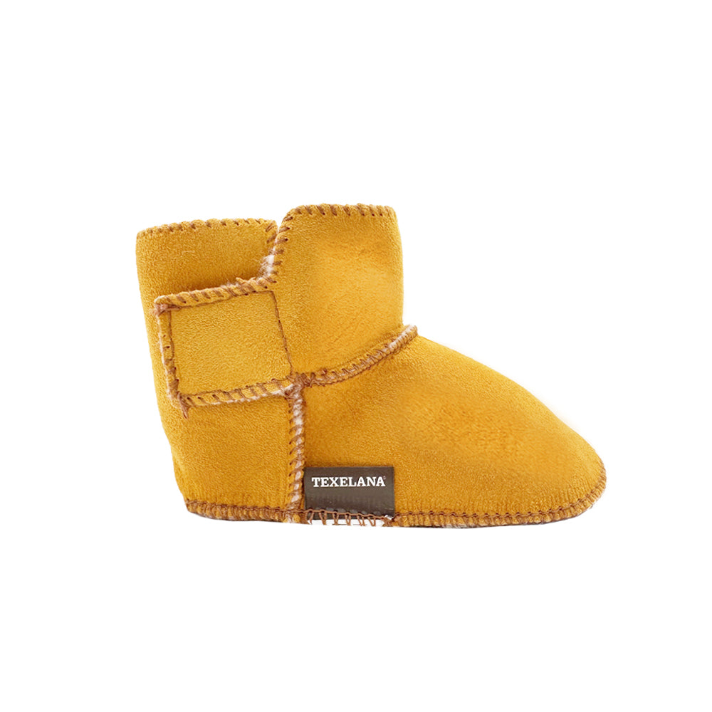 Texelana Soggie | babypantoffel van schapenvacht Honing geel