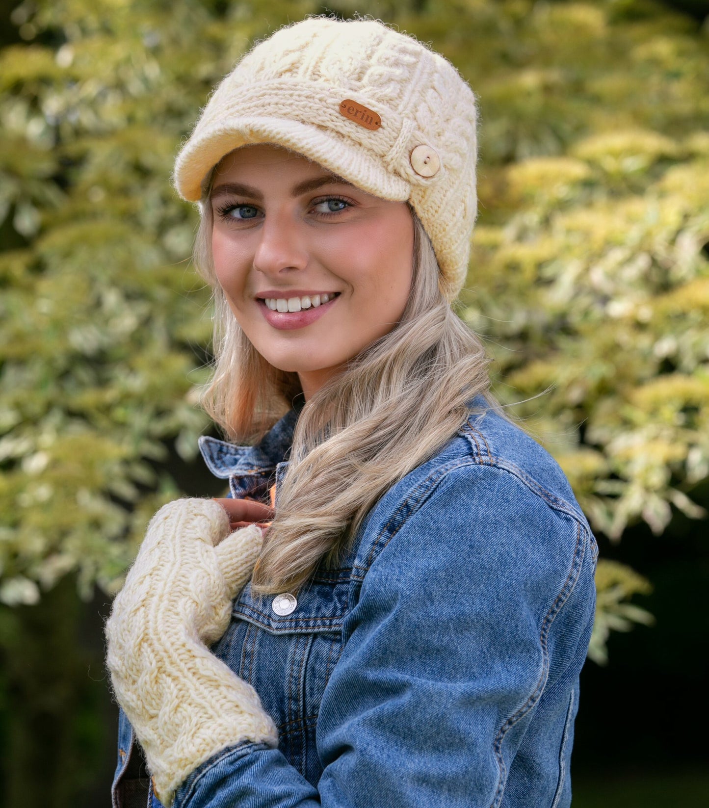 Erin Knitwear - Aran Cable hand warmers PK927 | wool wrist warmers