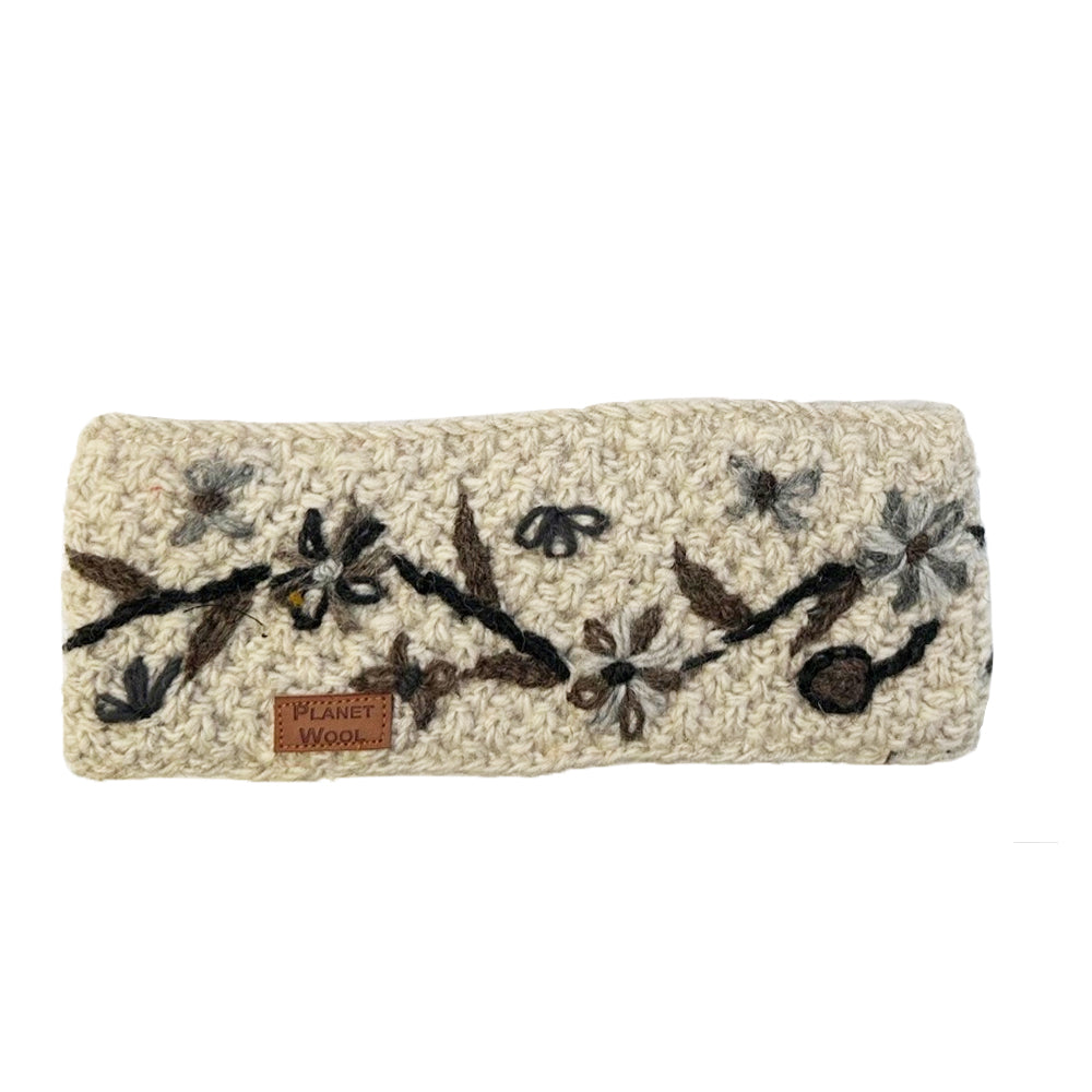 Planet wool - Flower headband | wollen hoofdband met bloemen Off white Black