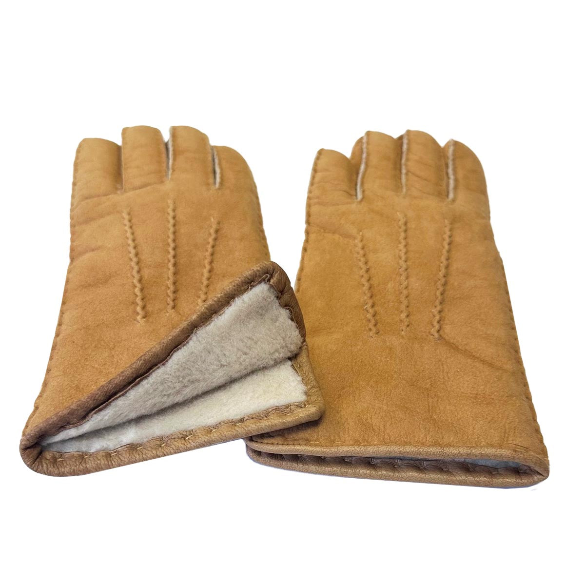 Texelana | suède handschoenen van schapenvacht met leren bies