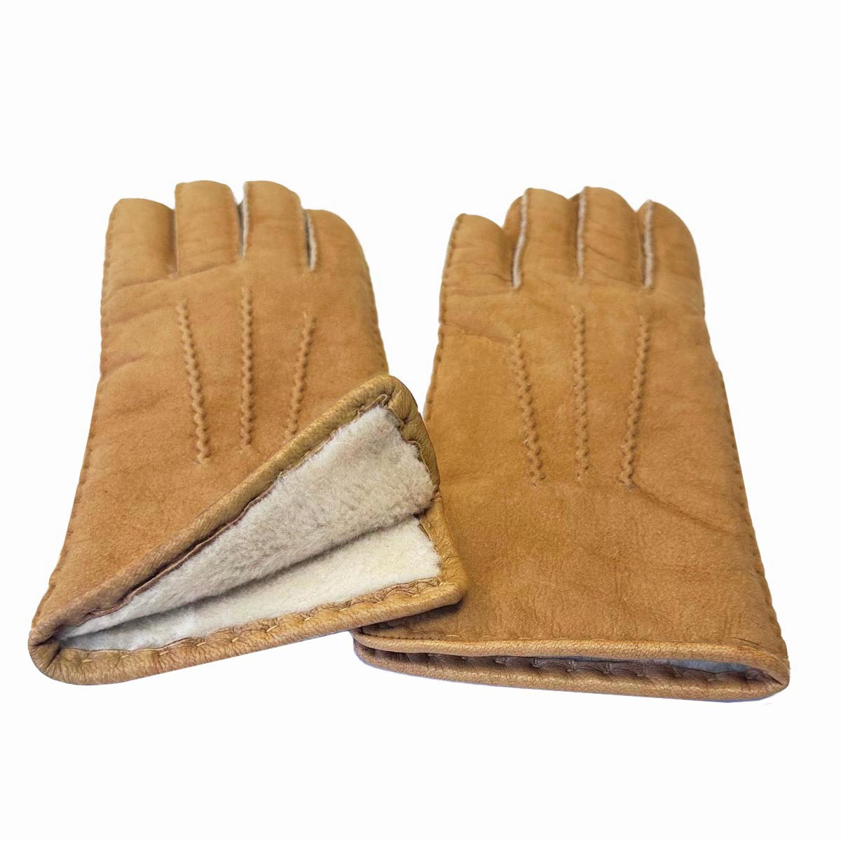 Texelana | suède handschoenen van schapenvacht met leren bies