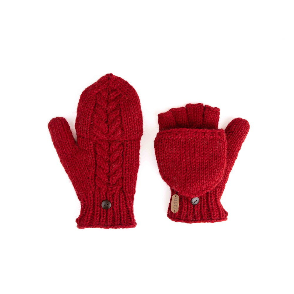 Erin Knitwear - Aran Cable Hunter gloves | handschoenen van wol Red