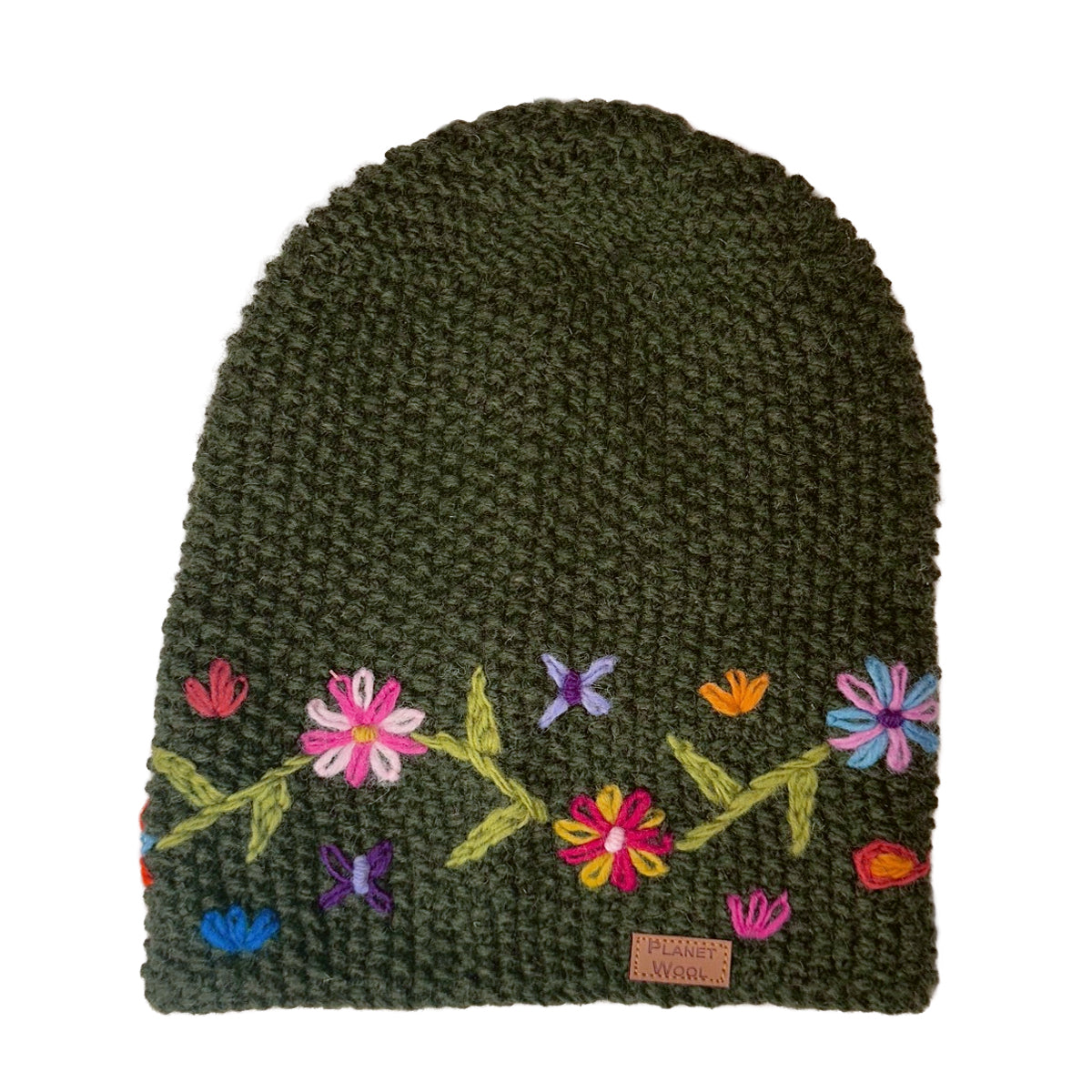 Planet wool - Long flower hat | wollen muts met bloemen