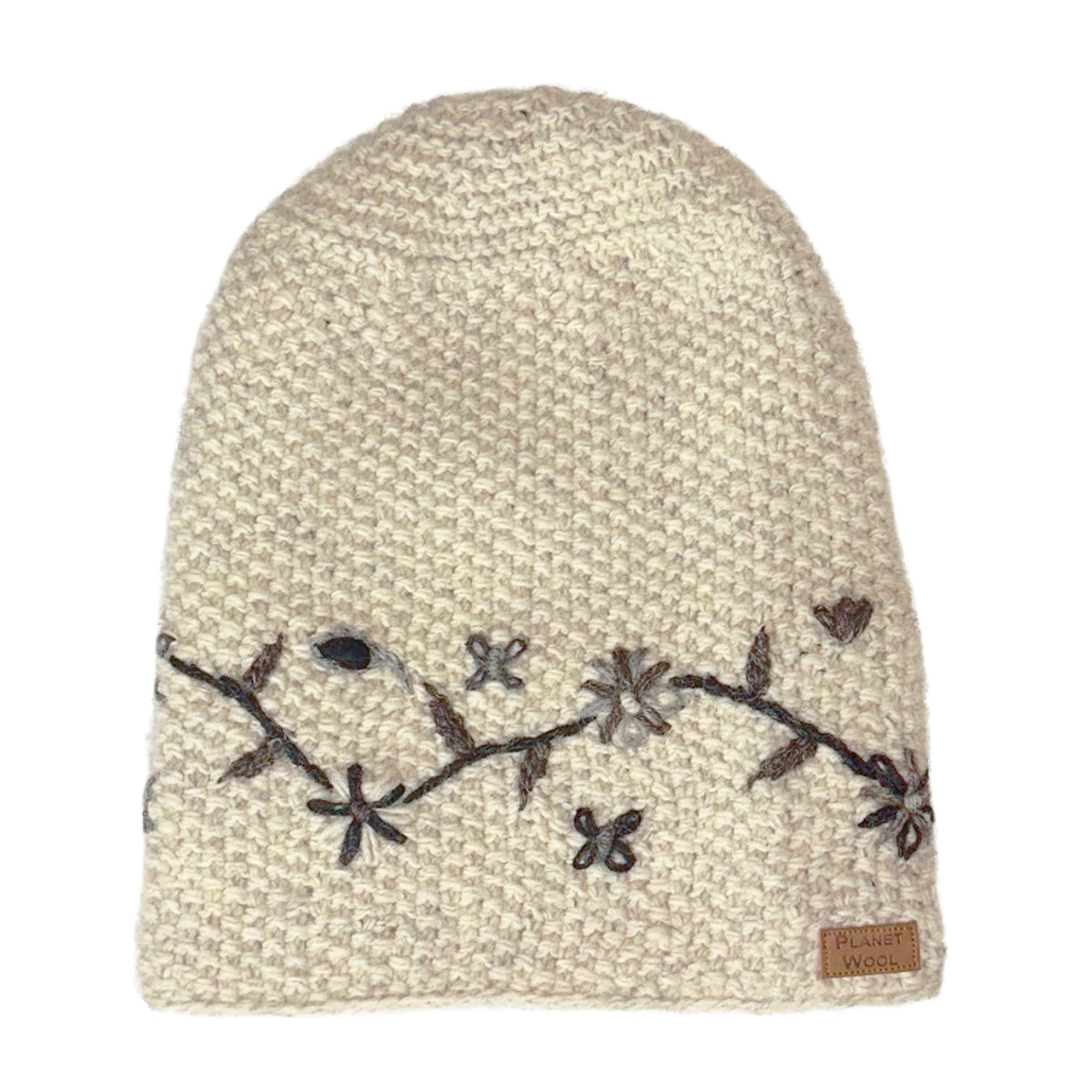 Planet wool - Long flower hat | wollen muts met bloemen