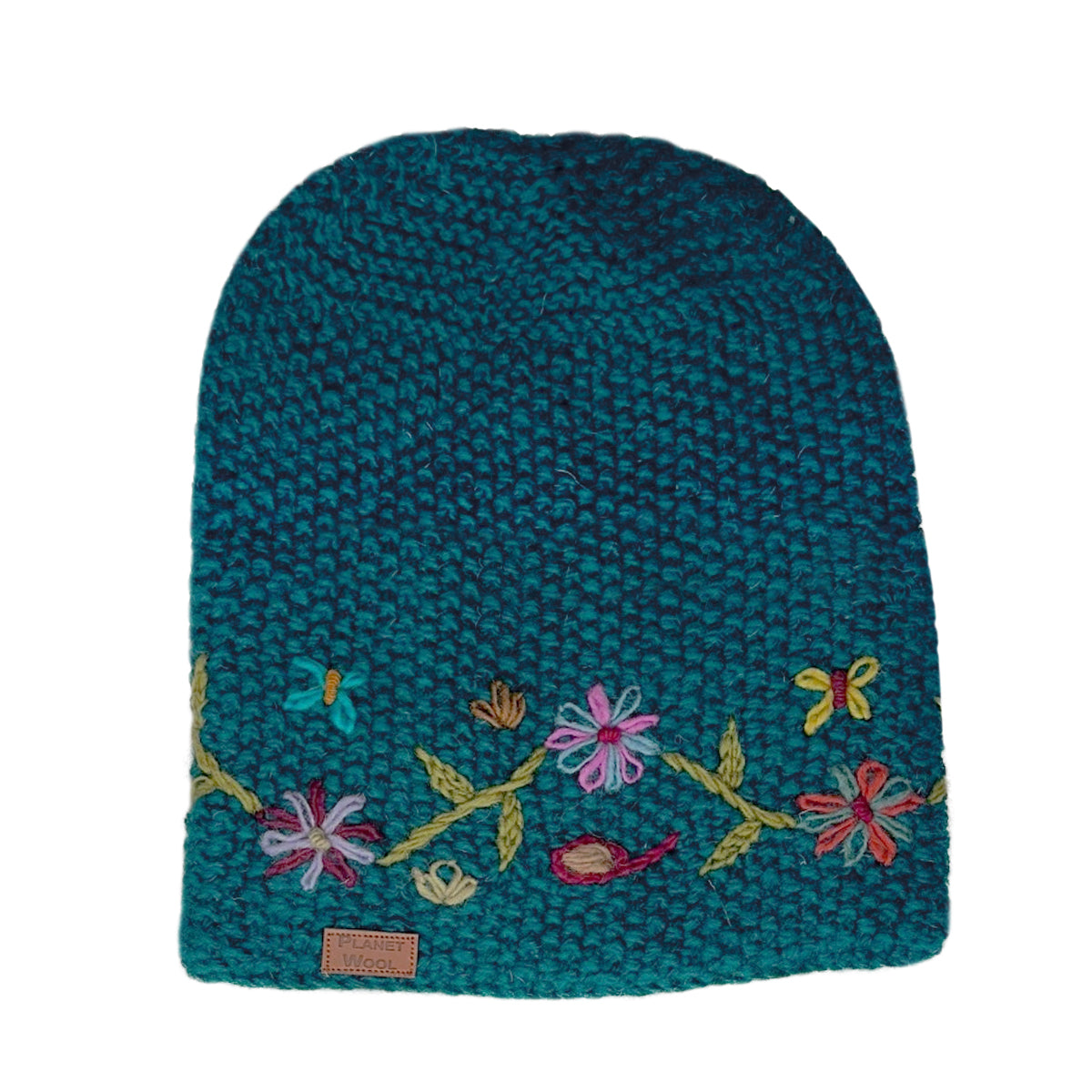 Planet wool - Long flower hat | wollen muts met bloemen