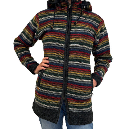 Planet Wool - Long Jacket Tibetan | wollen damesvest met fleecevoering