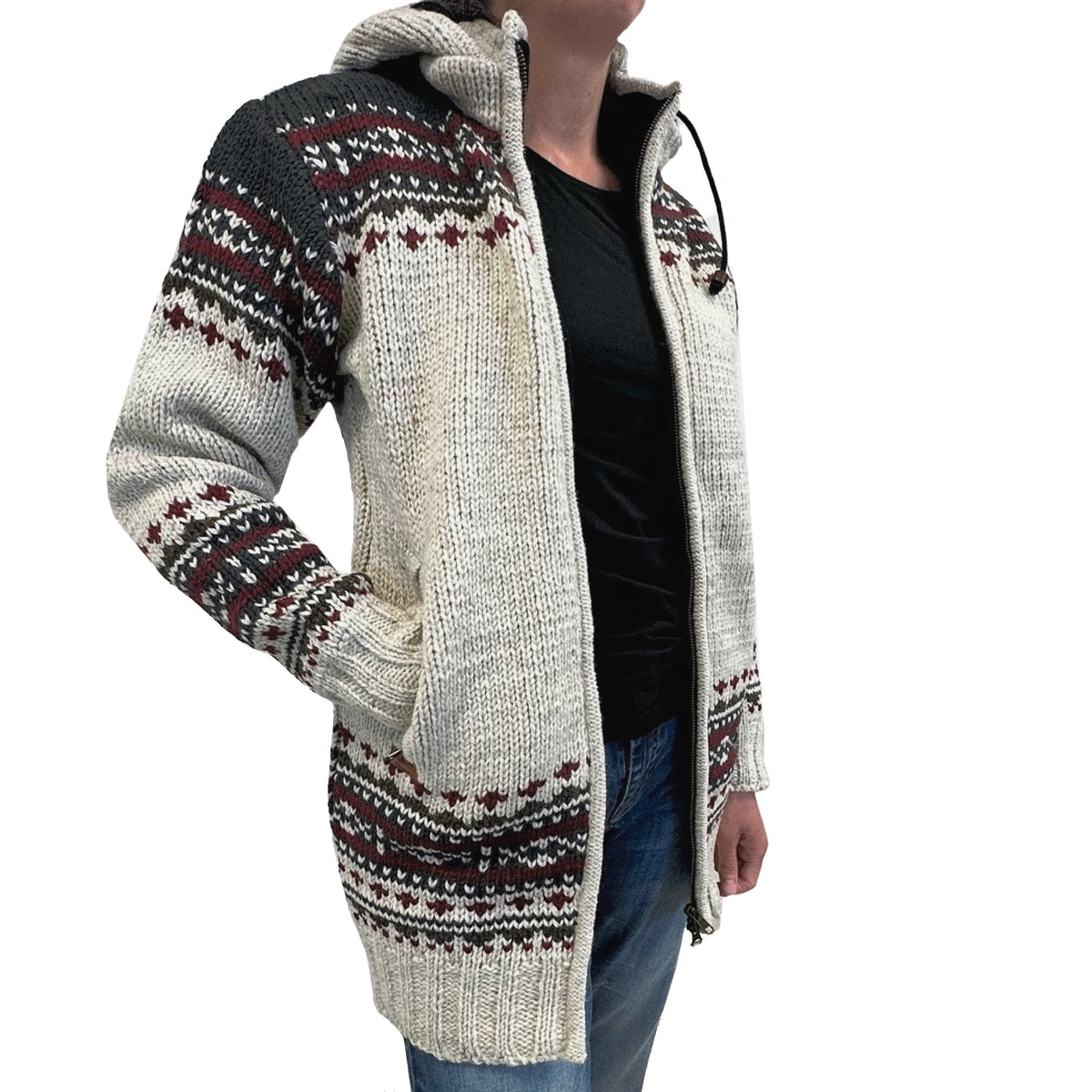 Planet Wool - Long Jacket Round | wollen damesvest met fleecevoering