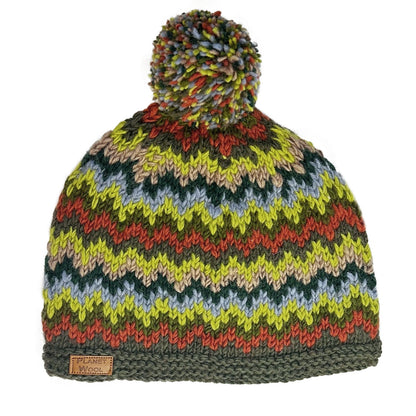 Planet Wool - Pompom hat Wave | wollen muts met fleecevoering Green