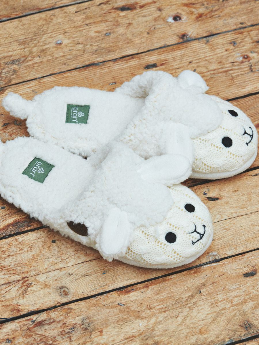 Aran Woollen Mills - R775 Slipper sheep | kinder pantoffels Wit