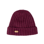 Erin Knitwear - Rib pullon Hat Turn up | wollen muts met fleece voering Berry