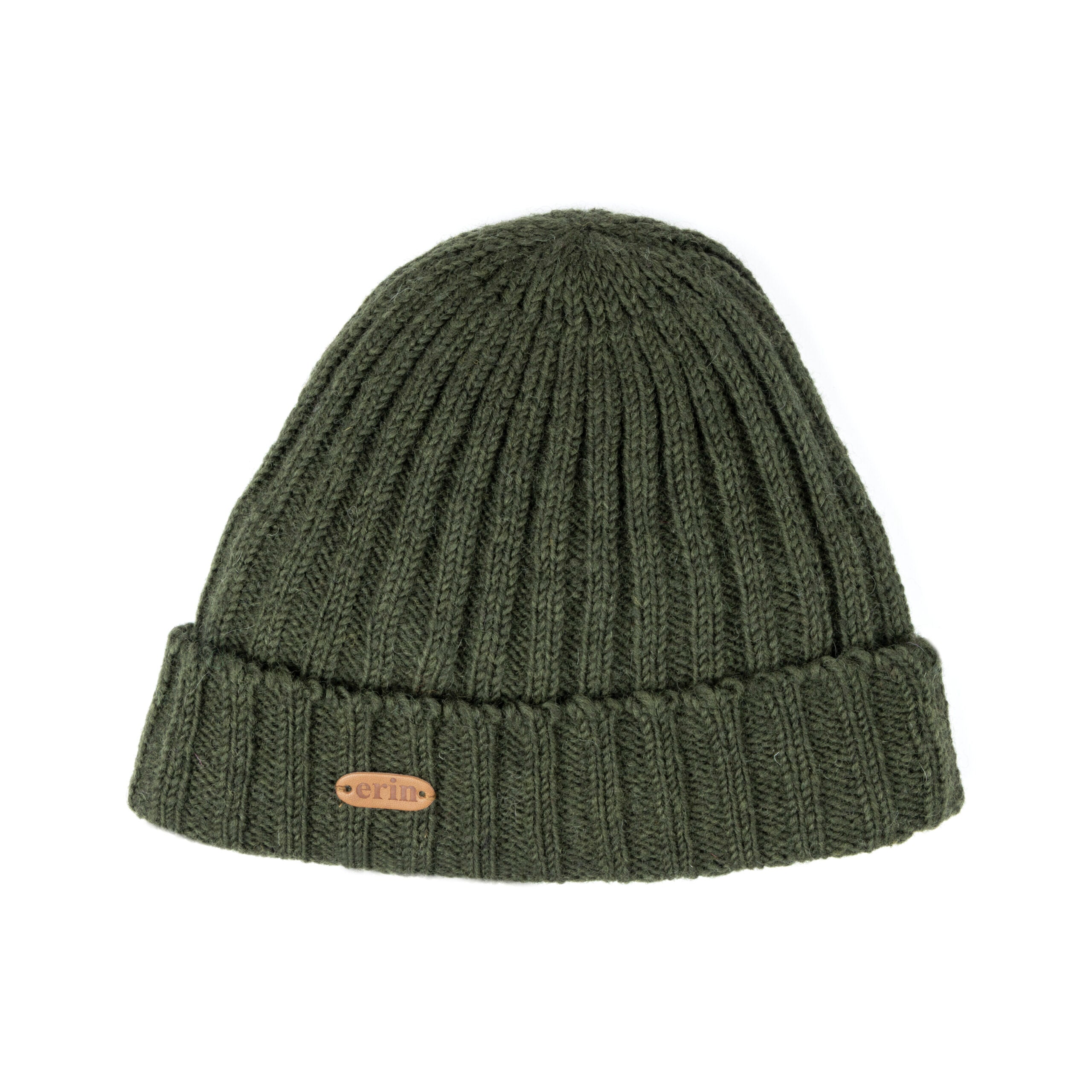 Erin Knitwear - Rib pullon Hat Turn up | wollen muts met fleece voering Green