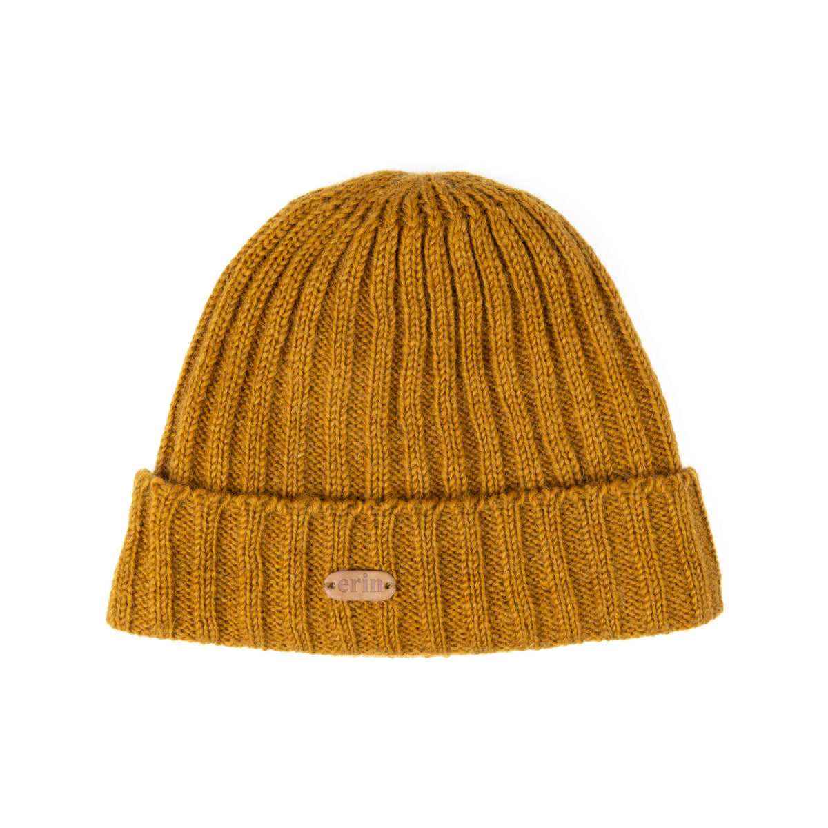 Erin Knitwear - Rib pullon Hat Turn up | wollen muts met fleece voering Mustard