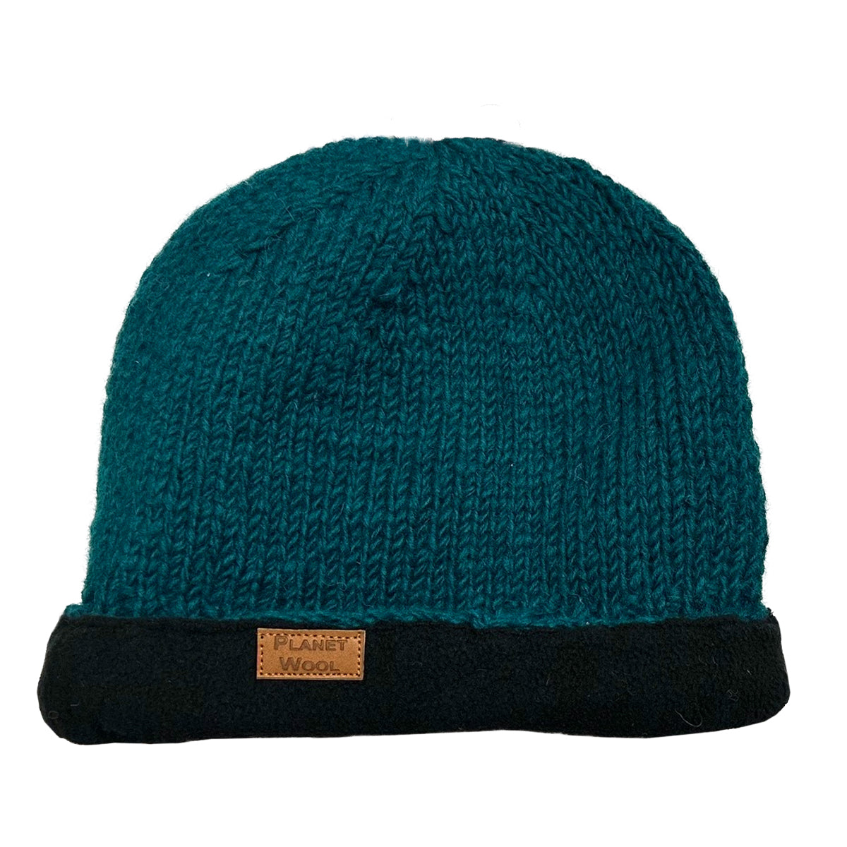 Planet Wool - Round hat extra | wollen muts met omslag Petrol
