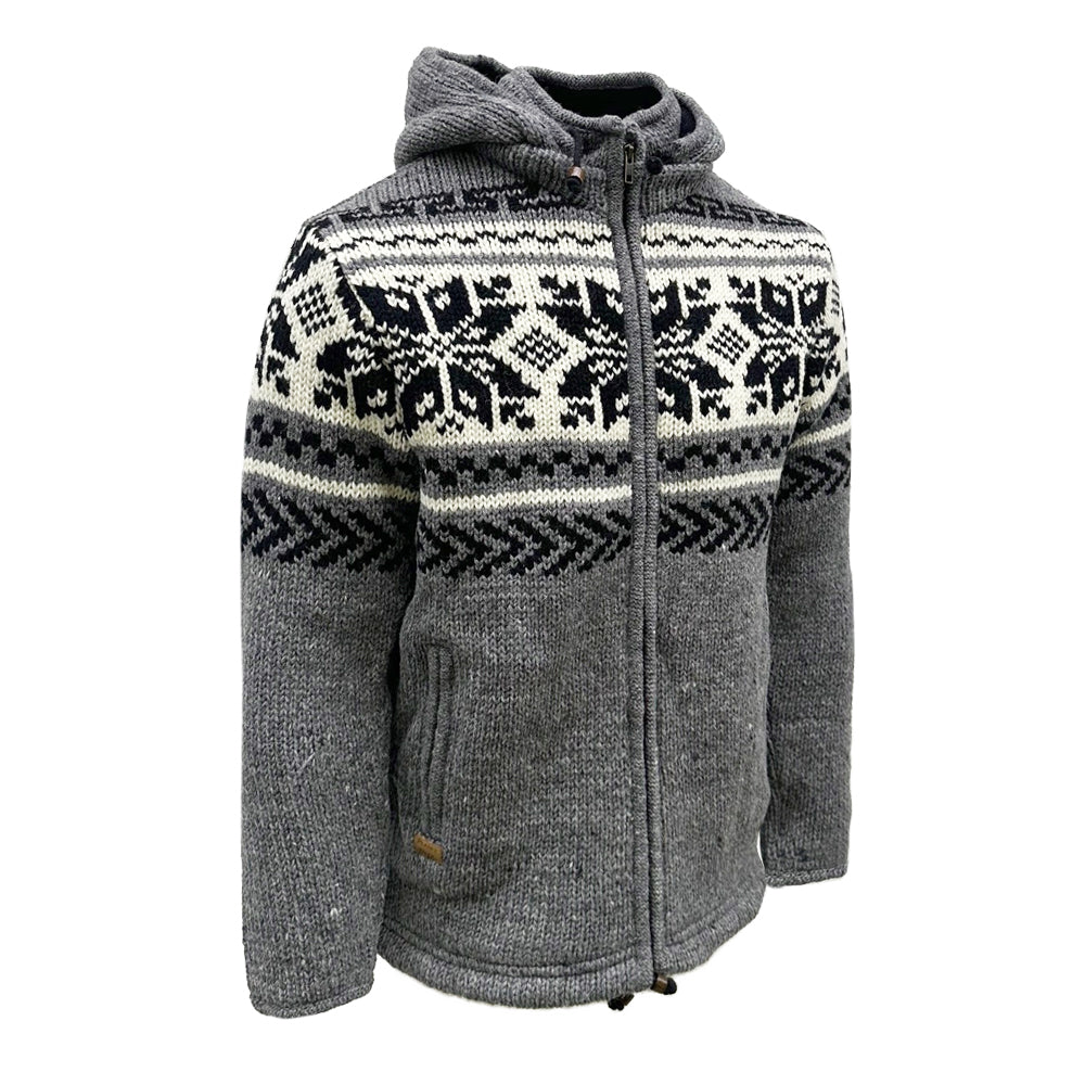 Planet Wool - Big Snowflake Jacket | wollen vest met fleecevoering Grey