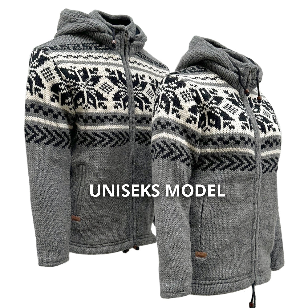 Planet Wool - Big Snowflake Jacket | wollen vest met fleecevoering