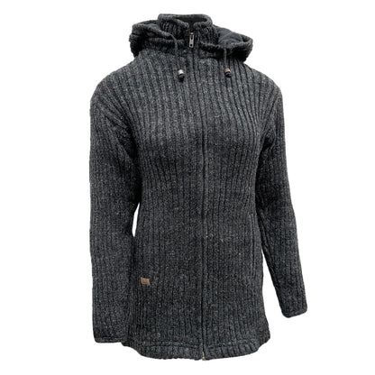 Planet Wool - Long Jacket Rib | langer Woll-Cardigan für Damen