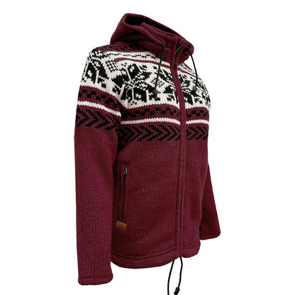 Planet Wool - Big Snowflake Jacket | wollen vest met fleecevoering Maroon
