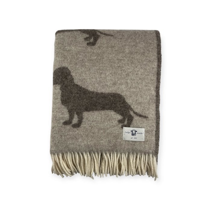 Belpo - Plaid teckel | wollen plaid met teckelprint Bruin Beige