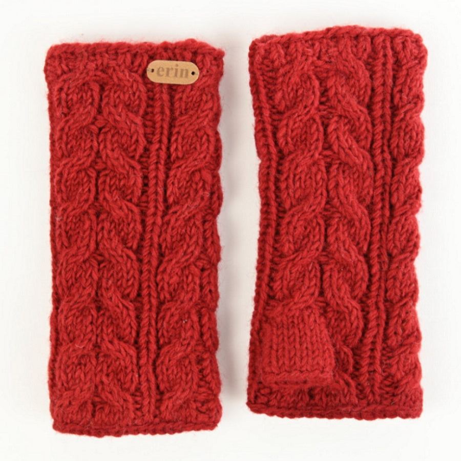 Erin Knitwear - Aran Cable handwarmers | polswarmers van wol Red