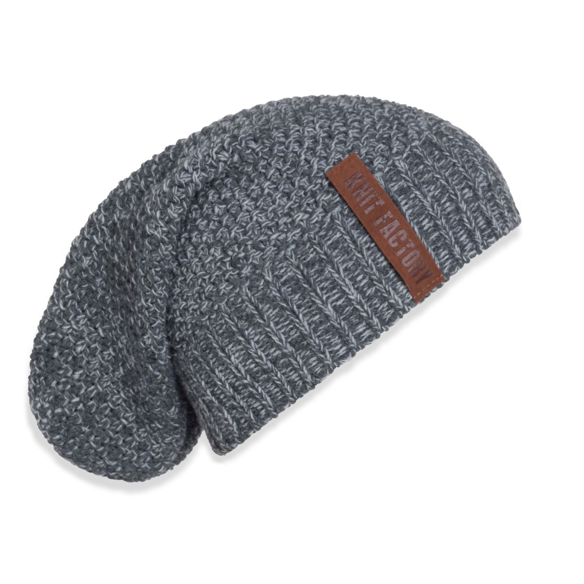 Knit Factory - Coco beanie | gebreide muts Antraciet lichtgrijs