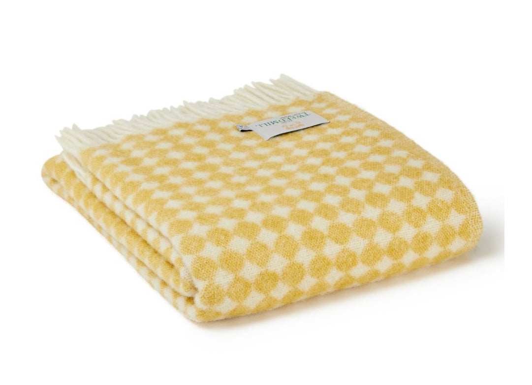Tweedmill - Jacquard Spot | wollen plaid Oil yellow 130x200 cm.