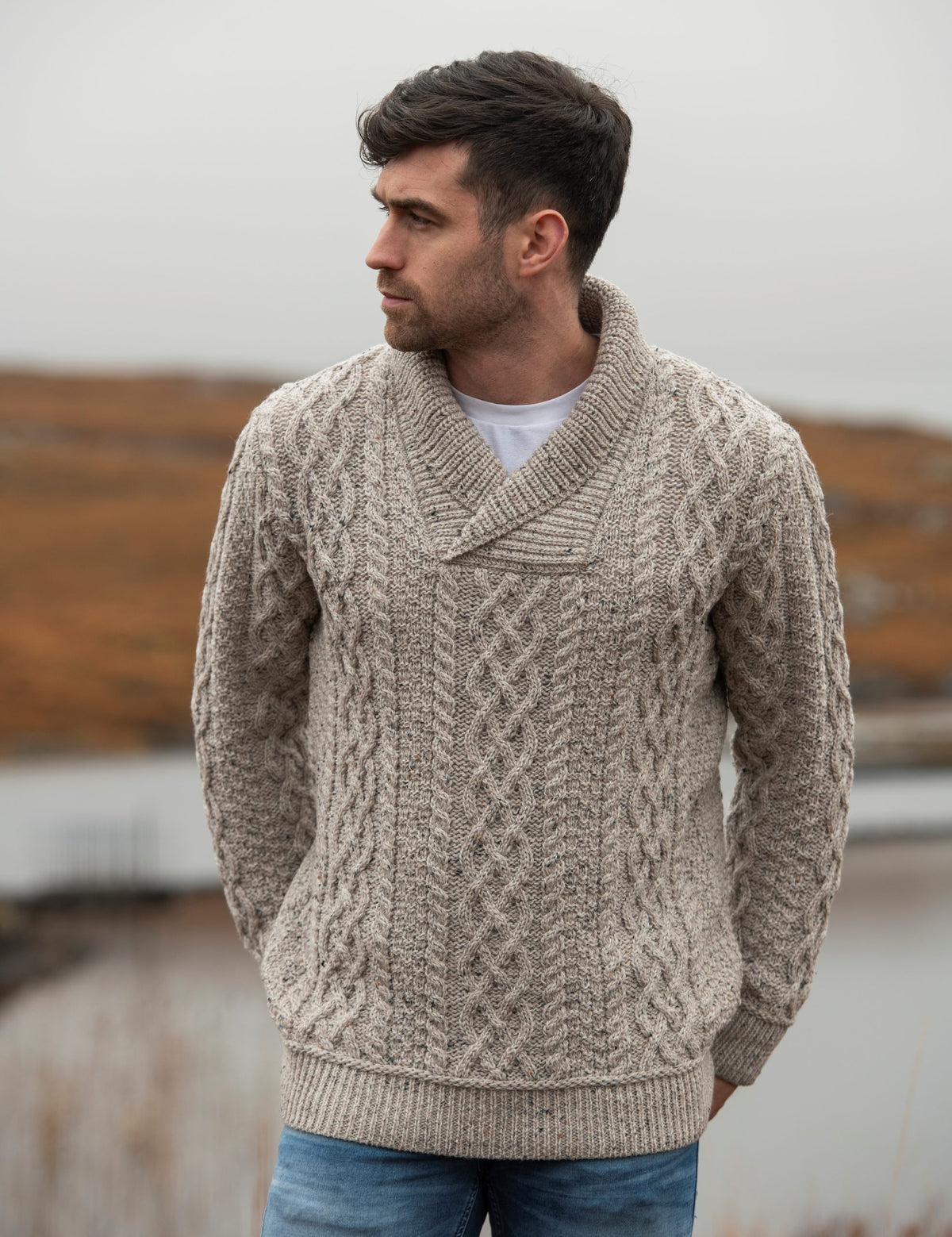 West End - SH5065 | wollen herentrui met sjaalkraag Oatmeal