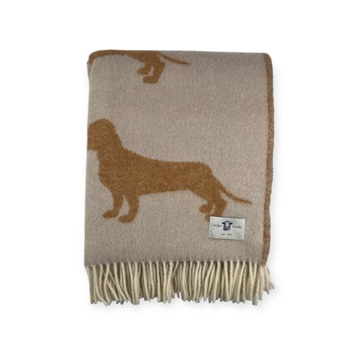 Belpo - Plaid teckel | wollen plaid met teckelprint Terra Sand
