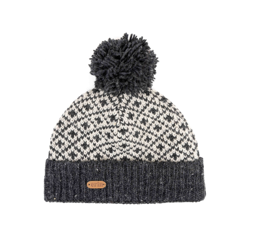 Erin Knitwear - Turn up hat bobble | wollen muts Charcoal
