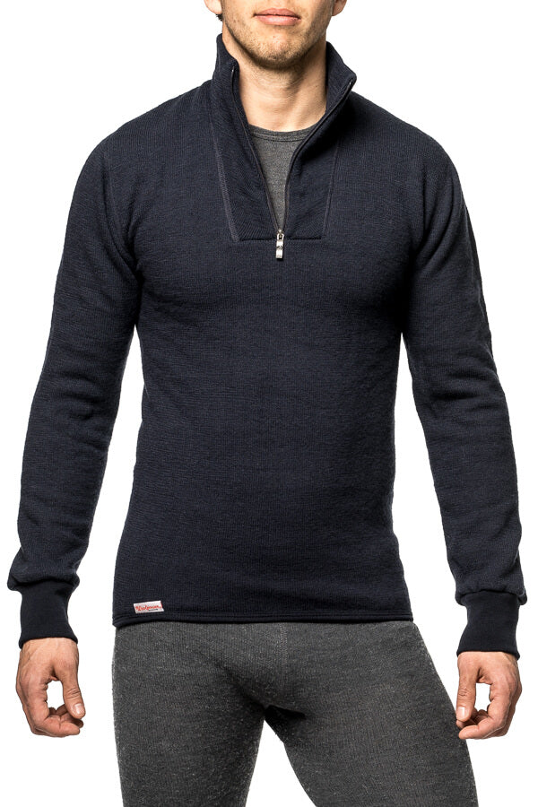 Woolpower - Zip turtleneck 400 | wollen thermoshirt met col Navy