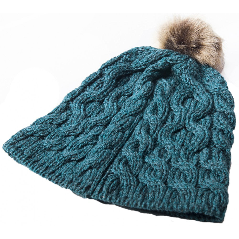 Aran Woollen Mills - B648 | wollen muts met pompon Irish Sea