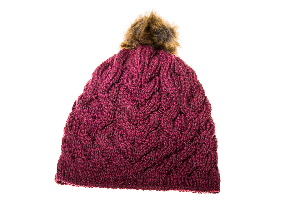 Aran Woollen Mills - B648 | wollen muts met pompon Raspberry