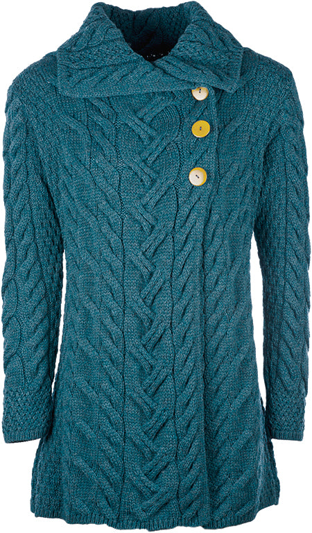 Aran Woollen Mills - B691 | Lange Wollstrickjacke für Damen