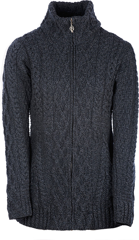 Aran Woollen Mills - B926 | getailleerd wollen vest met rits Charcoal